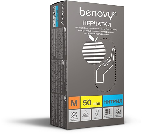 Перчатки BENOVY™ нитриловые 4,4гр. (50 пар), голубой, упак